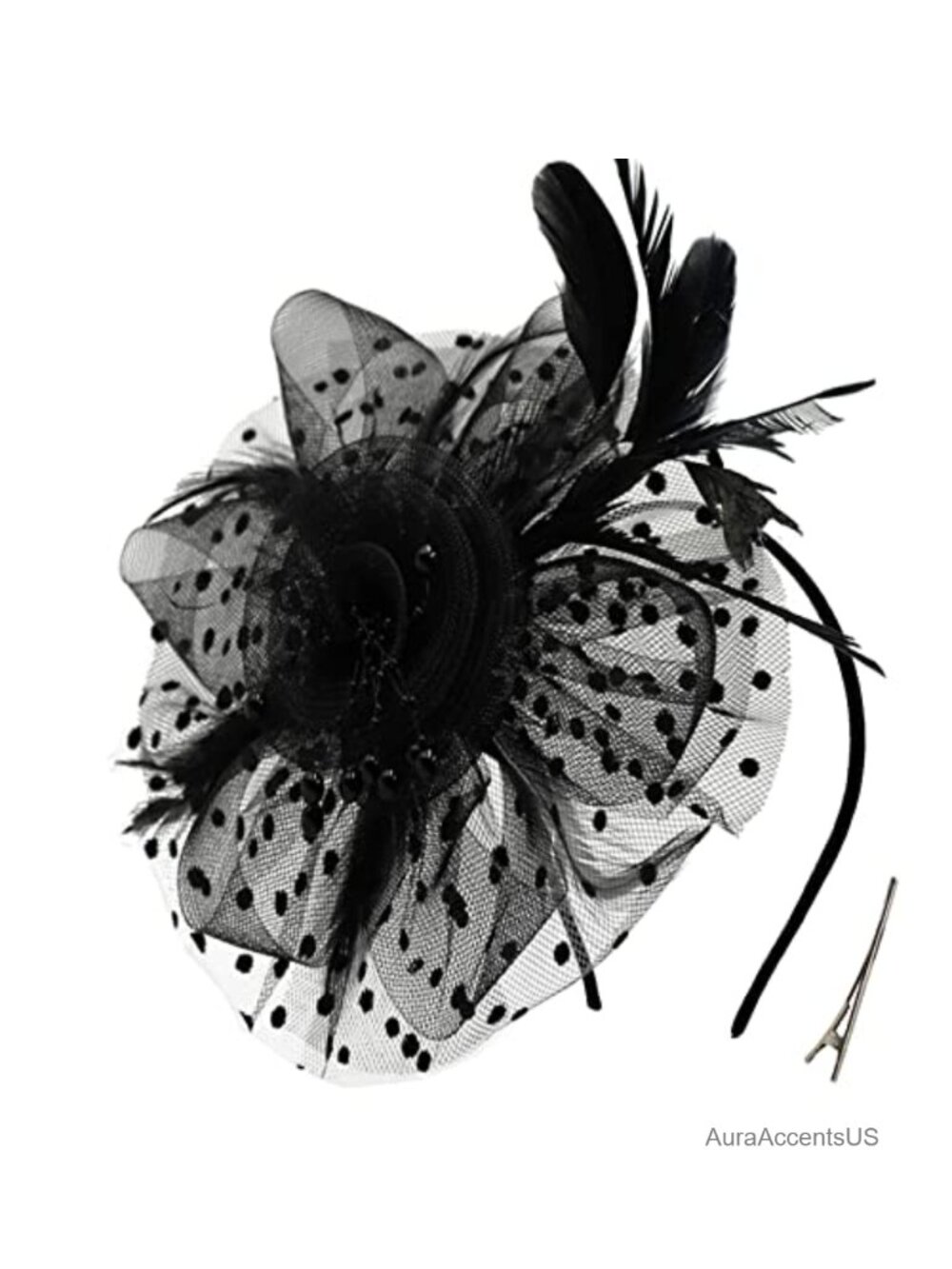 Vintage Pearl Feather Fascinator Headband Hair Clip Mesh Tea Party Wedding